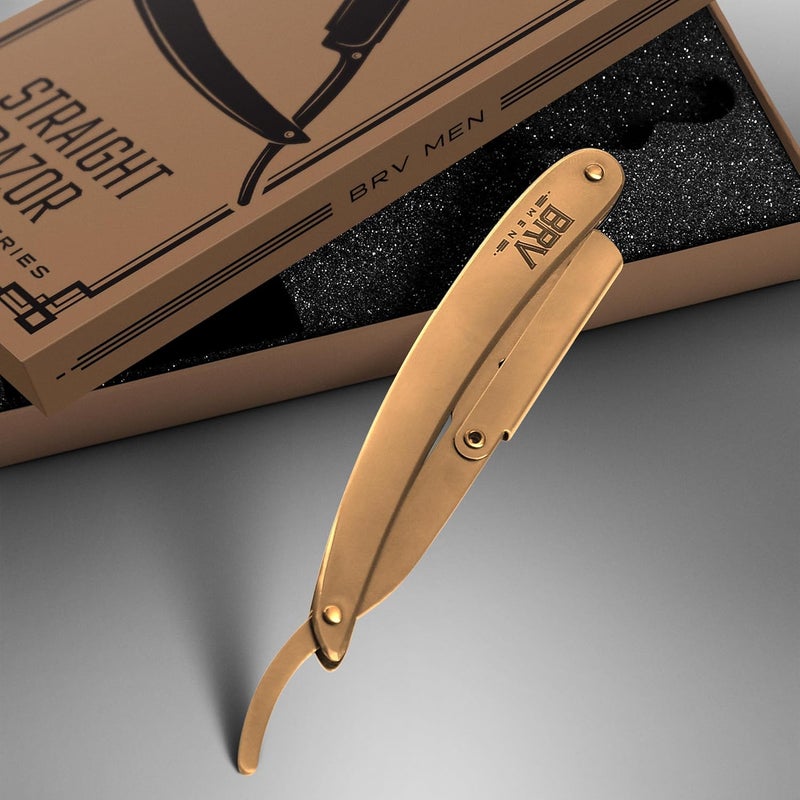 BRV MEN Straight Razor | Titanium Series | 100 Single Edge Blades | Straight Edge Razor | Shavette | Barber Razor | Mens Shaving Knife | Straight Razor Kit | For Men (Titanium Bronze) - Image 2
